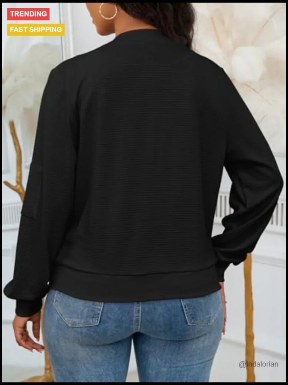 Full Zip Up Loose Long Sleeve Sweatshirt Coat Jacket with Pockets